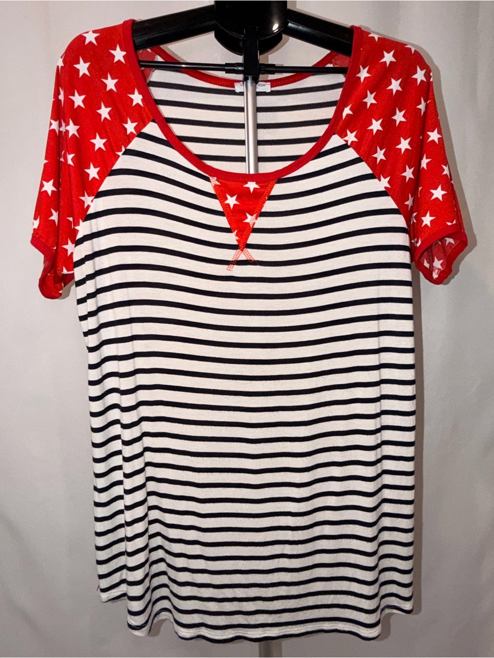 Chic Soul Stars and Stripes Red White & Blue Striped Tee XXL